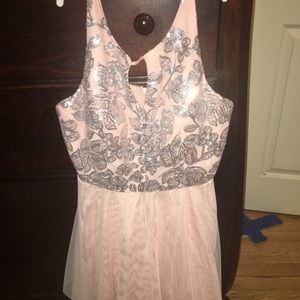 Light Pink Mid Length Silver Sequin Dress